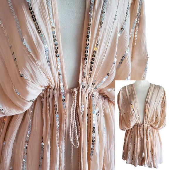 Vince Camuto Sequin Embellished Tunic in Peach and Silver - Picture 1 of 15